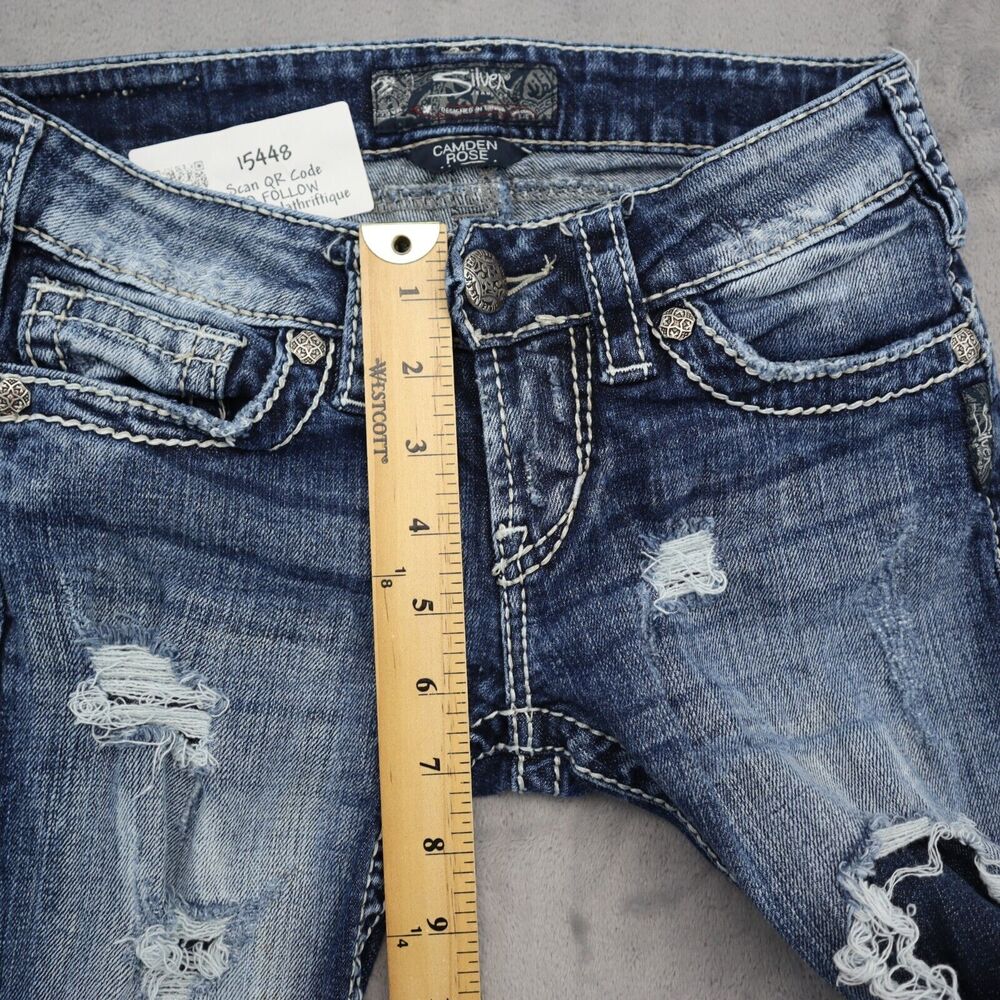 Silver Jeans Co Pants Womens 24 Blue Denim Camden Rose Distressed Pockets Jeans - Picture 6 of 16
